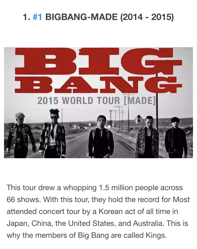 BIGBANG MADE Tour sets record for most attended world tour by a Kpop artist, selling out venues worldwide including LA, Aneheim, CA, Las Vegas, 2 shows @ Prudential Center in New Jersey, Mexico City, Australia & Toronto