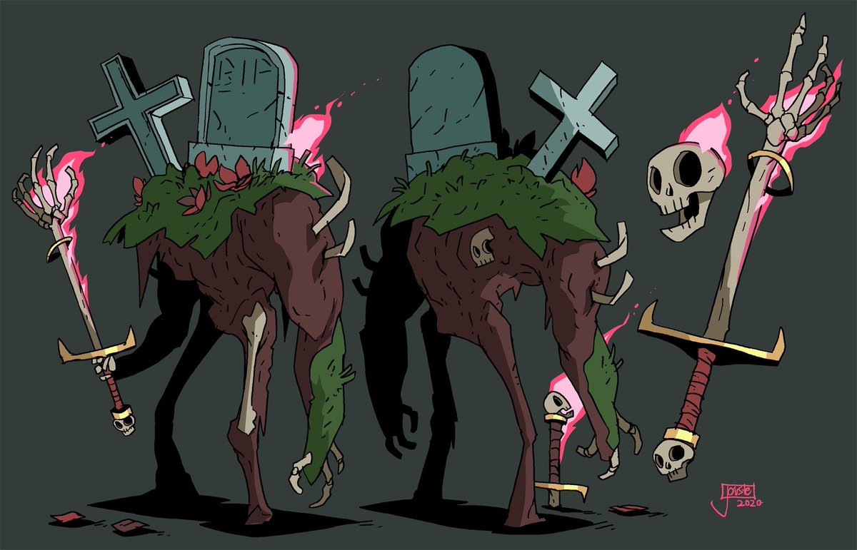 jouste's tweet photo. Twombstone!
This gruesome graveyard golem emerged when two powerful bodies were buried too close together! Wielding the fabled Grave-grab sword, Twombstone can clasp corpses right up from the ground to enchant and toss at foes with the scariest of accuracies! #characterdesign https://t.co/5YTRD8wqFL