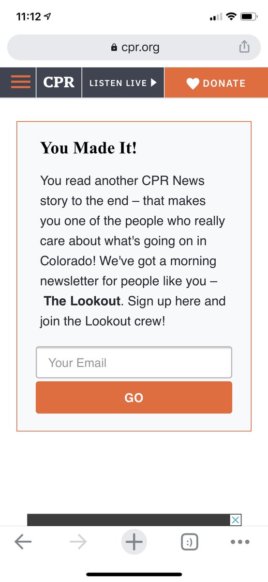 Probably because I’m an old millennial and (a) have a short attention span and (b) need an absurd amount of validation, but I feel like more news services should congratulate me for reaching the end of an article - thanks <a href="/CPRNews/">CPR News</a>!