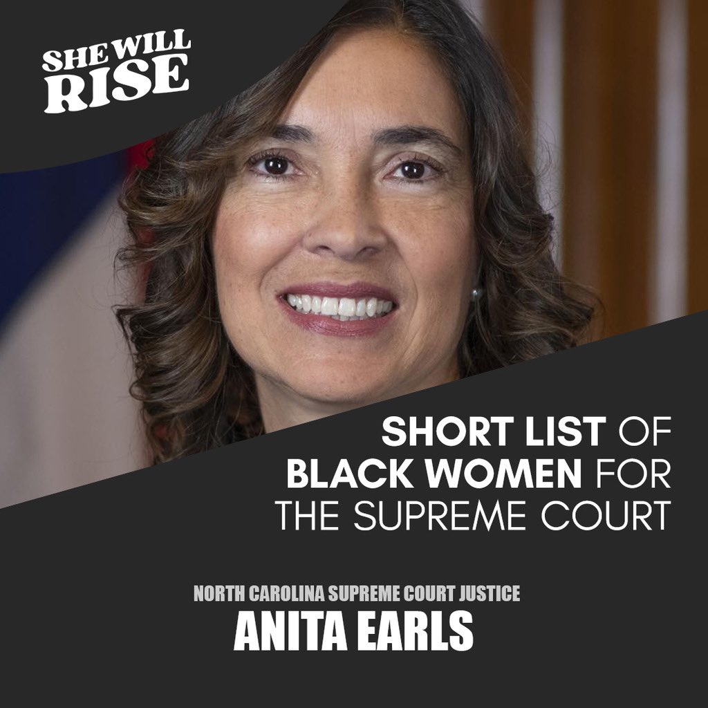 Justice Anita Earls serves as an Associate Justice of the Supreme Court of NC. She founded and is the past executive director of the Southern Coalition for Social Justice. She previously served as deputy assistant Attorney General for Civil Rights at the U.S. DOJ.  #SheWillRise