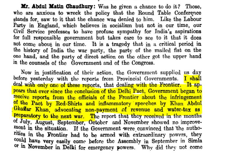 ordinances that they had enacted to counter the political unrest in the country, especially in NWFP. That's when there is also debate on the conduct and politics of Khan Abdul Ghaffar Khan (Bacha Khan). Here is how Mr. Abdul Matin Chaudry makes the case in favor of Bacha Khan.