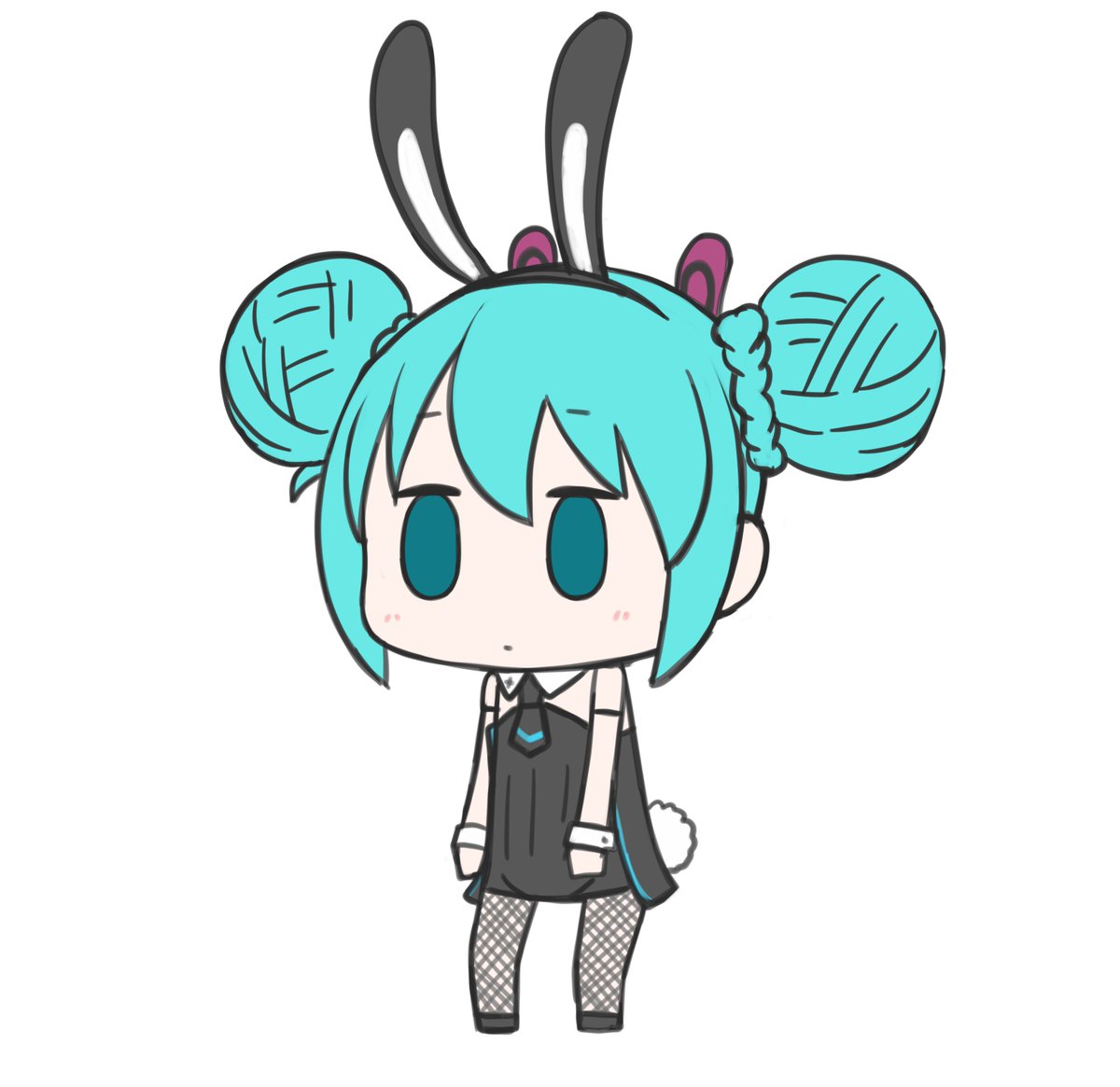 hatsune miku 1girl double bun solo chibi animal ears rabbit ears hair bun  illustration images