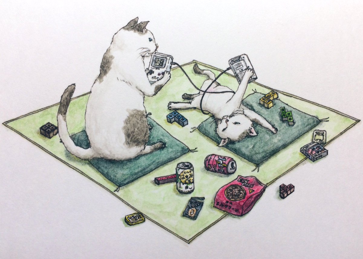 no humans cat traditional media playing games can colored pencil (medium) playing  illustration images