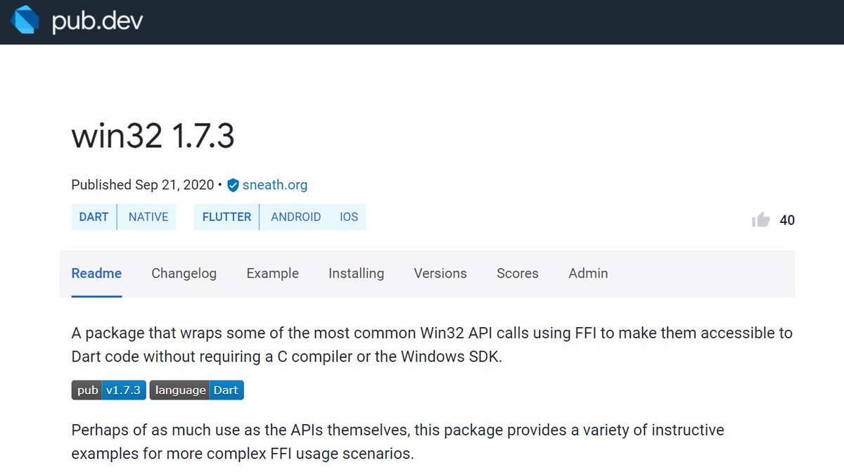 FlutterDev's tweet image. Dive into @timsneath's Win32 package project!
A package that wraps some of the most common Win32 API calls using FFI to make them accessible to Dart code without requiring C compiler or Windows SDK.
Win32 package → pub.dev/packages/win32
Read more → goo.gle/2RO49Zp