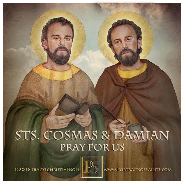 SaintPortraits's tweet photo. Happy #Feastday #StCosmas #StDamian were twin brothers &amp; skilled doctors. They treated the poor &amp; wealthy alike without payment, earning the title “The Silverless Ones.”  https://t.co/KqbaIusL9C https://t.co/djsTjzUnEr