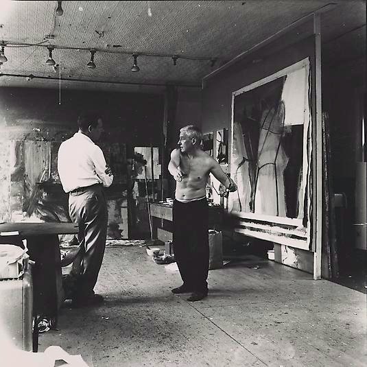 Walter Silver Willem de Kooning & Thomas Hess in de Kooning's Broadway studio, c. 1959With Spike's Folly, 1959 @NYPL digital collection