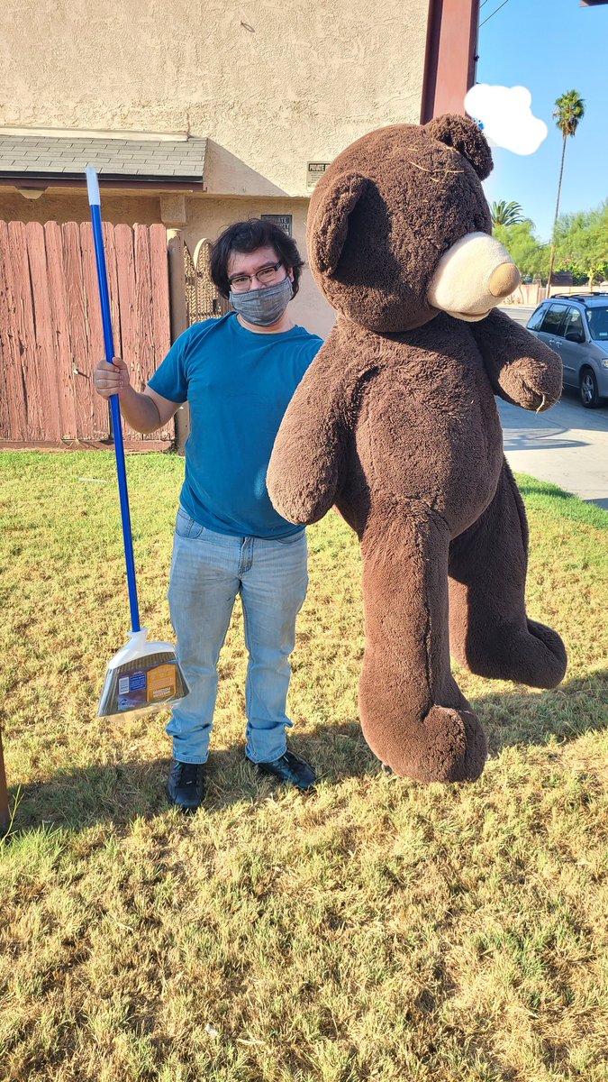 Ultimately, the broom was a success! Reach was just long enough that a couple of good pokes finally shoved it off the edge! This bear is going to need some good cleaning before we bring him to live indoors with us. But the rescue mission is complete! Stay tuned for his recovery!