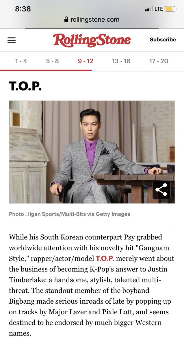 Rolling Stone Articles... 2015 MADE Tour Photo Feature BIGBANG’s TOP on 2013’s Hottest Sex Symbols, 2012 Kpop groups most likely to break in America.
