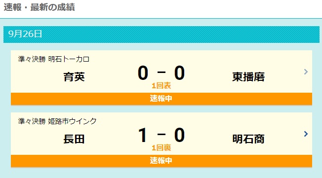 神戸新聞の高校野球 高校野球秋季兵庫県大会第７日 準々決勝をイニング速報中 T Co 6n1ugegnpo 高校野球 速報