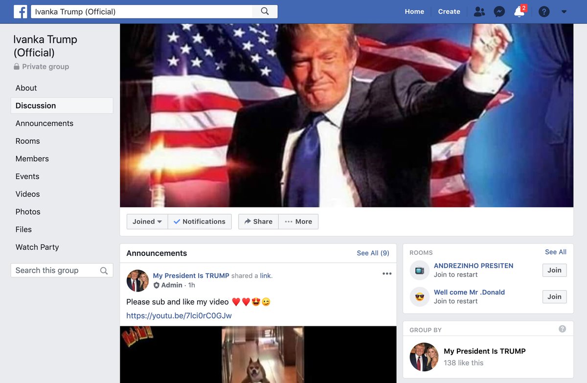 7/ The third group in our story was named Ivanka Trump OFFICIAL, and it was not the official group for the president's eldest daughter.One of the admins was Carolina Mendez, a fake Facebook account that used a photograph of actress Ana de Armas for its profile photo.