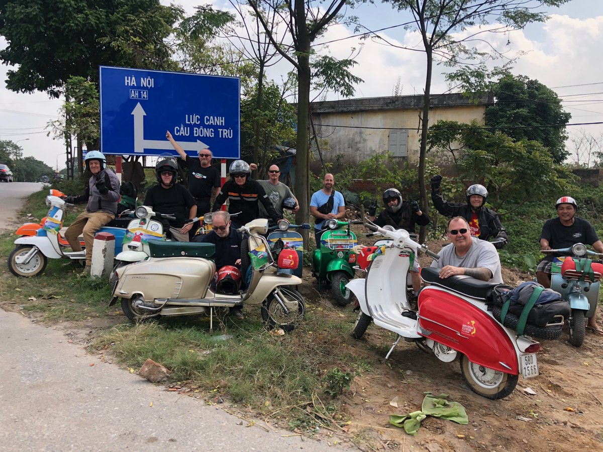 SSCvietnam's tweet photo. Safe arrival in Hanoi at the end of 2 weeks hardcore scootering in Northern Vietnam #ssctours #offthebeatentrack #visitvietnam #lambretta #vespa #scootering https://t.co/EGcmb3W4VC