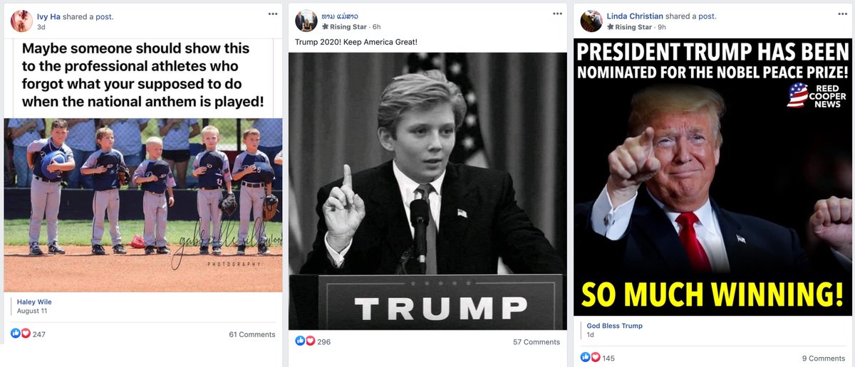 13/ Posts made by members in Ivanka Trump (Official) displayed pro-Trump political messaging.A page with a small following named My President Is TRUMP was listed as both an admin for and the creator of the Ivanka Trump (Official) group. It also disappeared in September 2020.