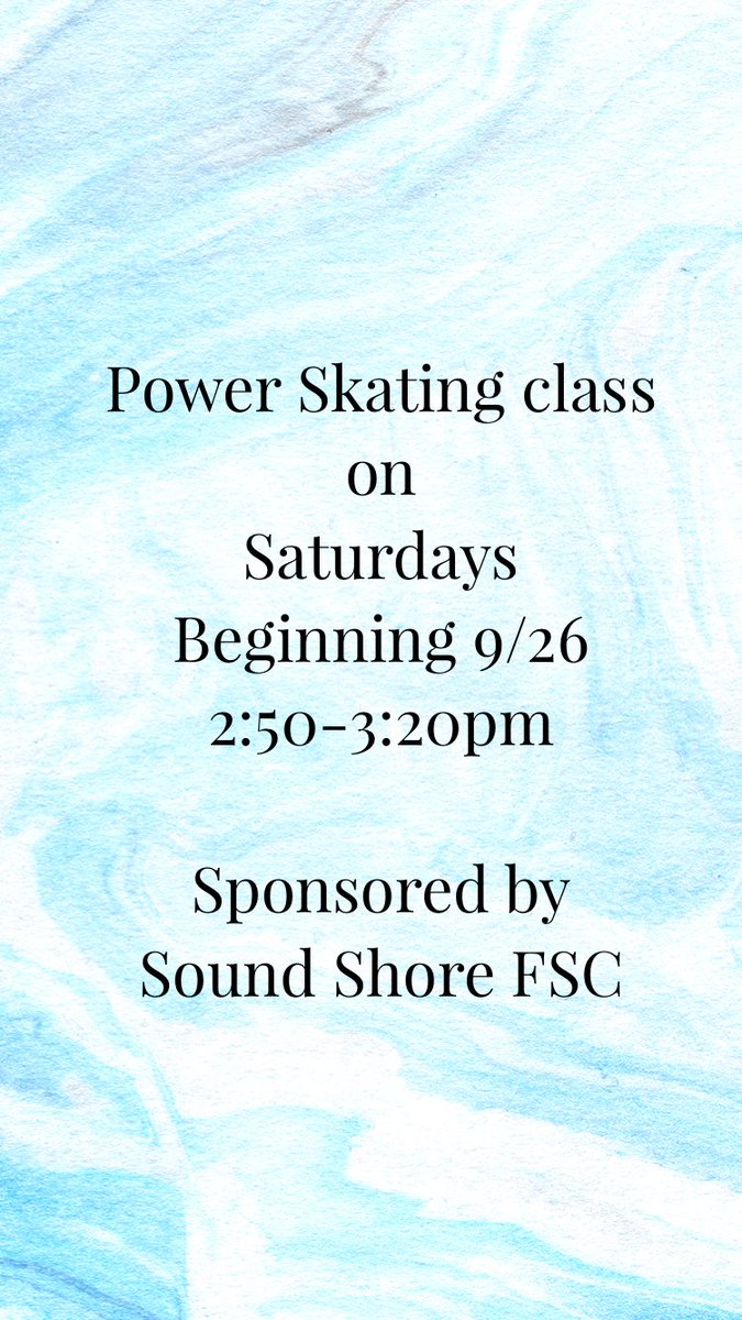 We will now be providing a Power Skating class on Saturdays. They will begin tomorrow 9/26 from 2:50-3:20pm (right after our 1:10pm freestyle session) and will be sponsored by Sound Shore FSC. ⛸❄️ #figureskating #icehutch