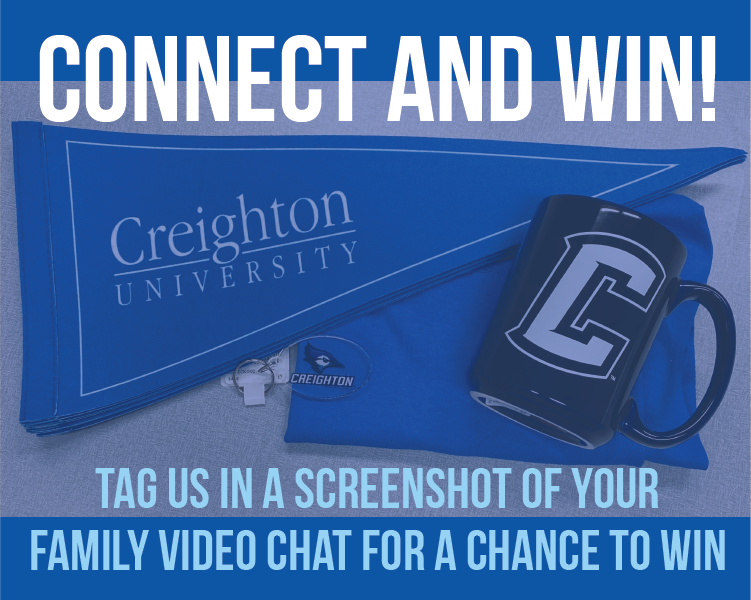 Calling all Creighton families! Tomorrow, (Sept. 26) from 8 a.m.-8 p.m., we encourage you to hop on a video call with your student and post a screenshot on Instagram! Tag us (@creightonnewbluejays) to be entered into a raffle to win some awesome Creighton swag!