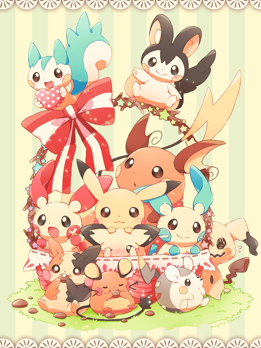 mimikyu pokemon (creature) no humans smile open mouth closed mouth holding ribbon  illustration images