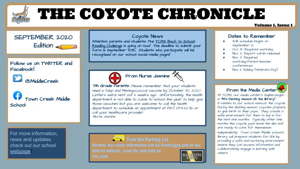 Check out our September newsletter!  #coyotepride #coyotestrong