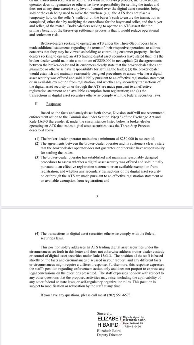 BREAKING: clarity on how broker dealers should handle non-custodial digital asset securities transactions on ATS.  THREAD coming atcha /1