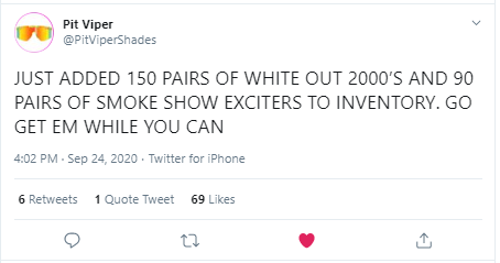 The_Real_Sterm's tweet photo. @PitViperShades I was the 69th person to like this so... you think you could send me a pair of Merika 2000's?? because 69 means somthing https://t.co/pNSuvPzYyu