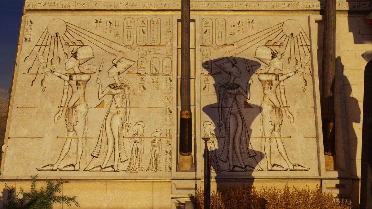 #3  #AssassinsCreed    #ACOrigins  #ACFacts:In Aten or Aaru, you are surrounded by either Akhenaten's Statues or Nefertiti's. This is bc these 2 were inseparable.They thought they were Gods who worshipped a God.Reliefs in the Afterlife are inspired by Real-life.13/14