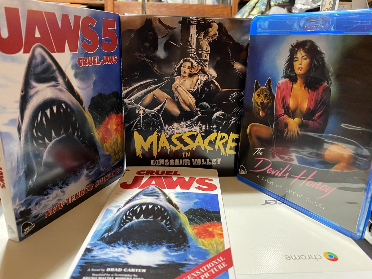 An early birthday package from @SeverinFilms! #CruelJaws #massacreindinosaurvalley #TheDevilsHoney