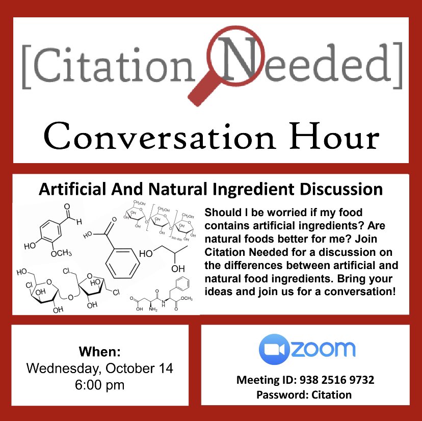 This coming Wednesday, Citation Needed will be hosting a conversation hour over Zoom discussing the differences between artificial and natural food ingredients. Hope to see you there!