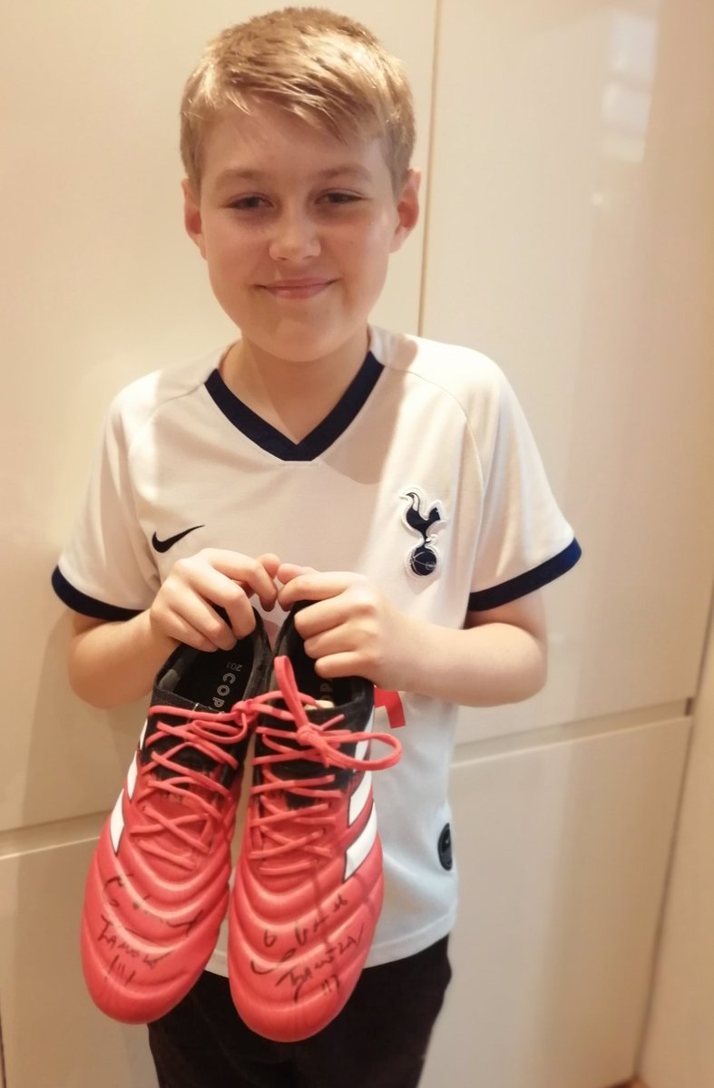 GaynorCrowther's tweet image. #WorldMentalHealthDay Finley with his signed @ErikLamela boots that were sent in lockdown. A simple act of kindness from @SpursOfficial made his birthday. Something he will never forget 😊 #spursathome