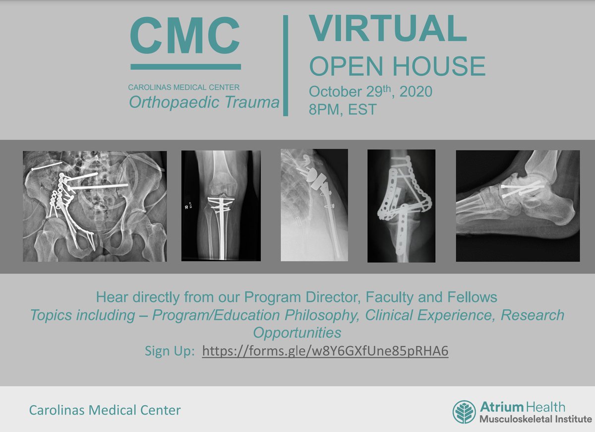 @otatrauma Future Orthopaedic Traumatologists can't miss this!! @BigOrthoTrauma Virtual Open House. Get the real dirt on Charlotte! @AAOSmembers @aoa1887 @MKarunakarMD @ssims001 @LBKempton @KevinDPhelpsMD Click here to sign up (takes 1 minute or less): forms.gle/w8Y6GXfUne85pR…