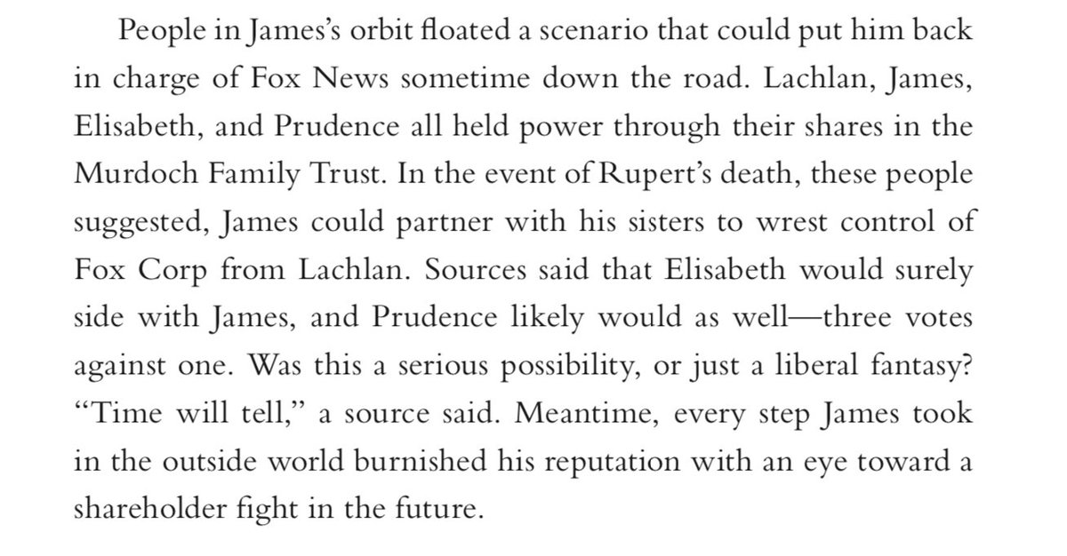 On Page 313 I wrote, "sources said that Elisabeth would surely side with James, and Prudence likely would as well—three votes against one. Was this a serious possibility, or just a liberal fantasy? 'Time will tell,' a source said." It all hinged on the passing of the patriarch.