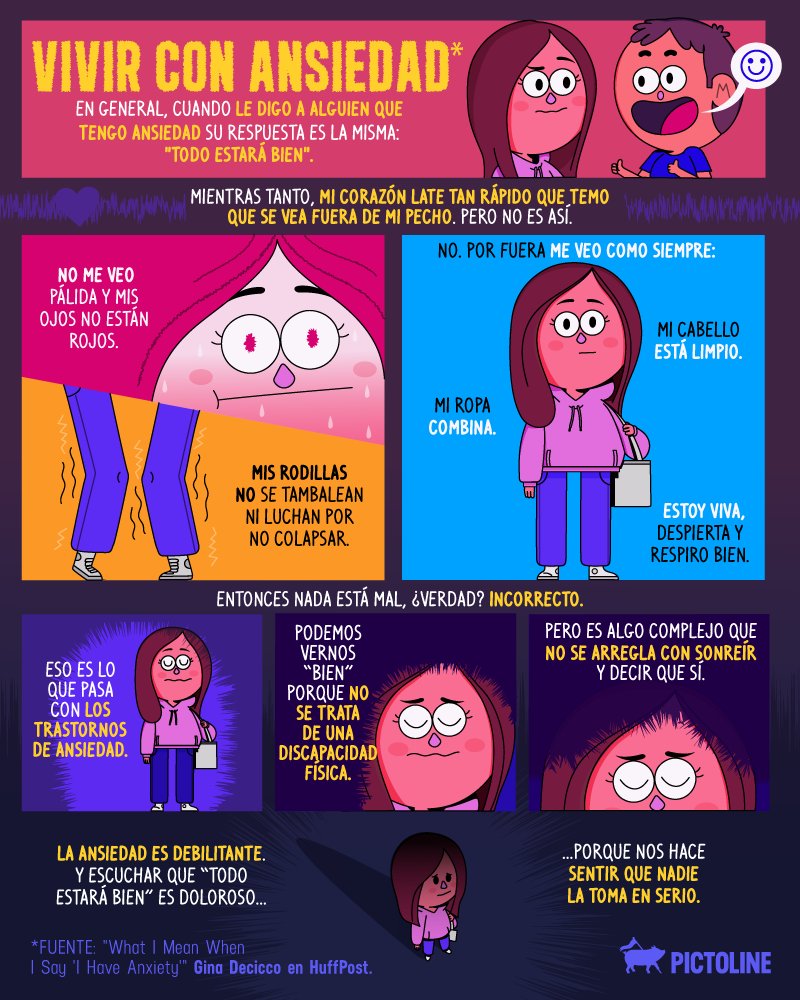 pictoline's tweet image. "La ansiedad es debilitante y no se arregla con sonreír" 😔
En el Día Mundial de la Salud Mental, la experiencia de alguien que vive con ella:

#WorldMentalHealthDay