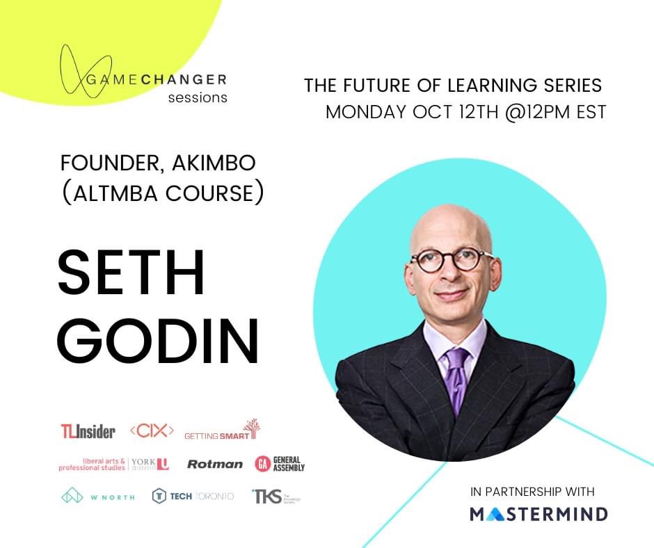 Can’t wait for this <a href="/LiveMastermind/">Mastermind</a> <a href="/gamechanger_co/">Gamechanger.co</a> Future of Learning talk  with the brilliant Seth Godin. <a href="/ThisIsSethsBlog/">Seth Godin</a> is at the forefront of learning experiences and always has incredible insight to share. Join us! Sign up here bit.ly/3dhIGlp