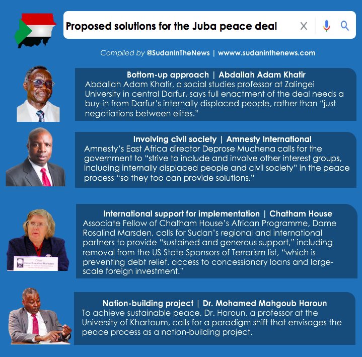 6: What solutions have been proposed?To read how the peace process can be exploited by Hamdok to strengthen Sudan’s democratic prospects, please go to the very bottom of the full report, which can be found here:  https://www.sudaninthenews.com/juba-peace-deal-report