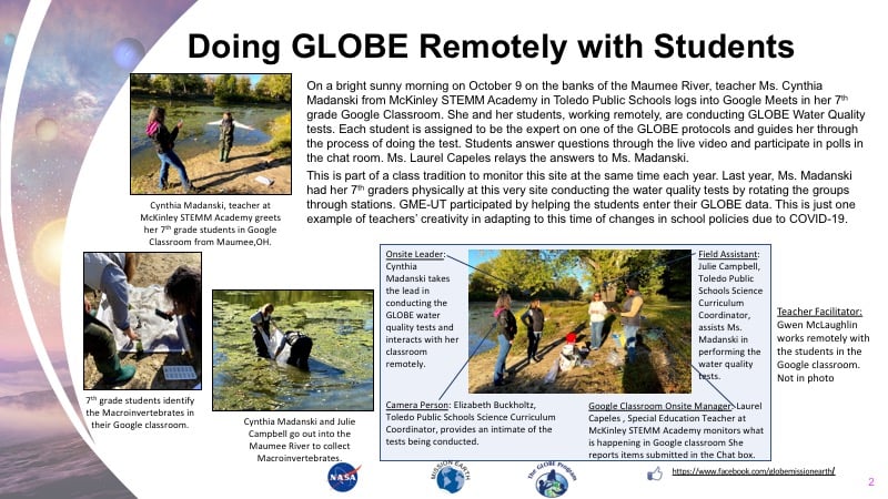 mckinley_stemm's tweet image. #GLOBEmissionearth submitted this slide to NASA funders describing the work of Cindi Madanski-Bringing GLOBE to her McKinley STEMM 7th graders. #TPSproud #OSLN