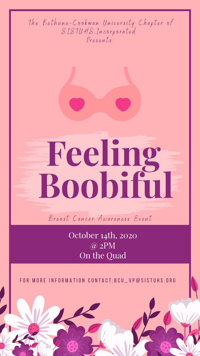 _BCUSISTUHS's tweet photo. “Giving up is not an option because together we are tougher than cancer🎗”

On Wednesday October 14th at 2PM Join the B-CU chapter of SISTUHS, Inc. on the Quad for an day of knowledge, laughter &amp; PRIZES as we recognize breast cancer awareness month💕Can’t wait to see you there 😊 https://t.co/Ea0av1aTeF