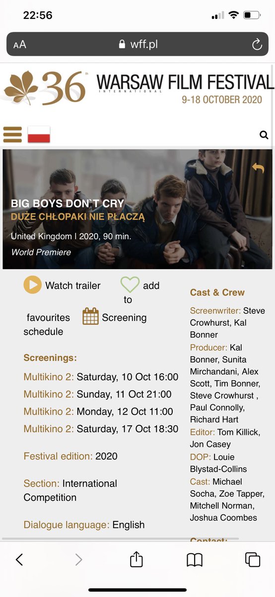 In under an hour Big Boys Don’t Cry premieres at the Warsaw Film Festival. Can’t wait for people to see this film. Such a powerful story. I hope we did it justice. #premiere #filmfestival #warsaw @Michaelsocha @zozotaps