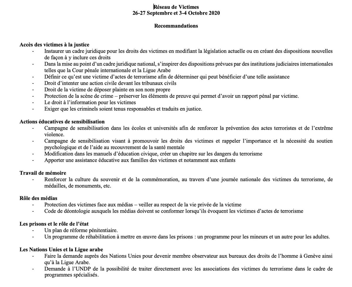 webinar "Victims Network » qui a eu lieu les 26-27 Septembre 2020 et 3-4 Octobre 2020.