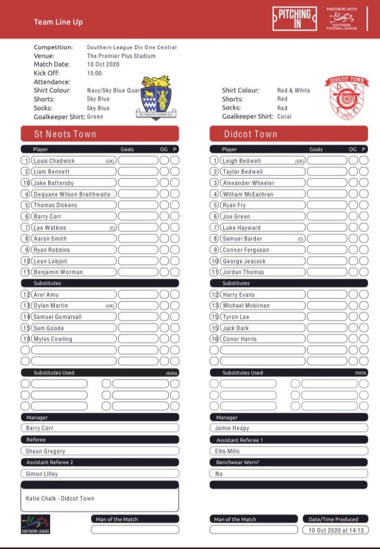 Today’s line ups versus <a href="/didcottownfc/">Didcot Town Football Club</a> 
#wearesaints💙