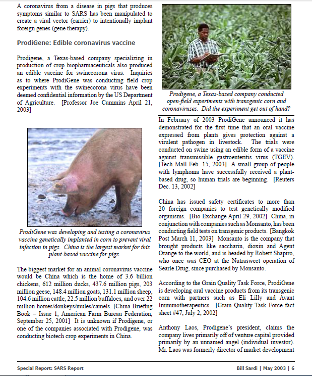 8. Page 6 - ProdiGene - Plant Transmissible vaccine for TGEV in Pigs, GMOs, Monsanto