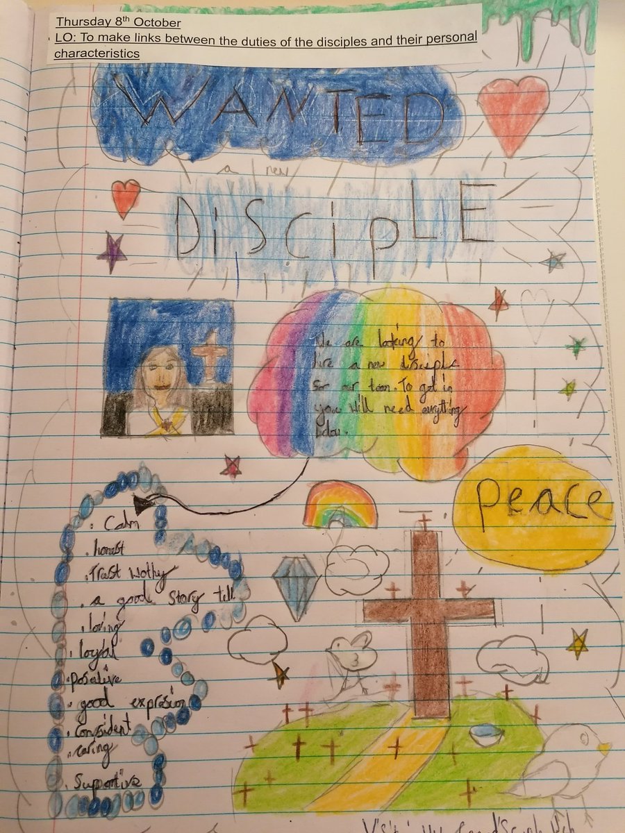 My year 5 class have been learning about the role of the disciples in R. E. I have really been trying to encourage pride in their own learning and presentation! They've made so much progress. Proud teacher moment! 😁🤩 #edutwitter #teaching