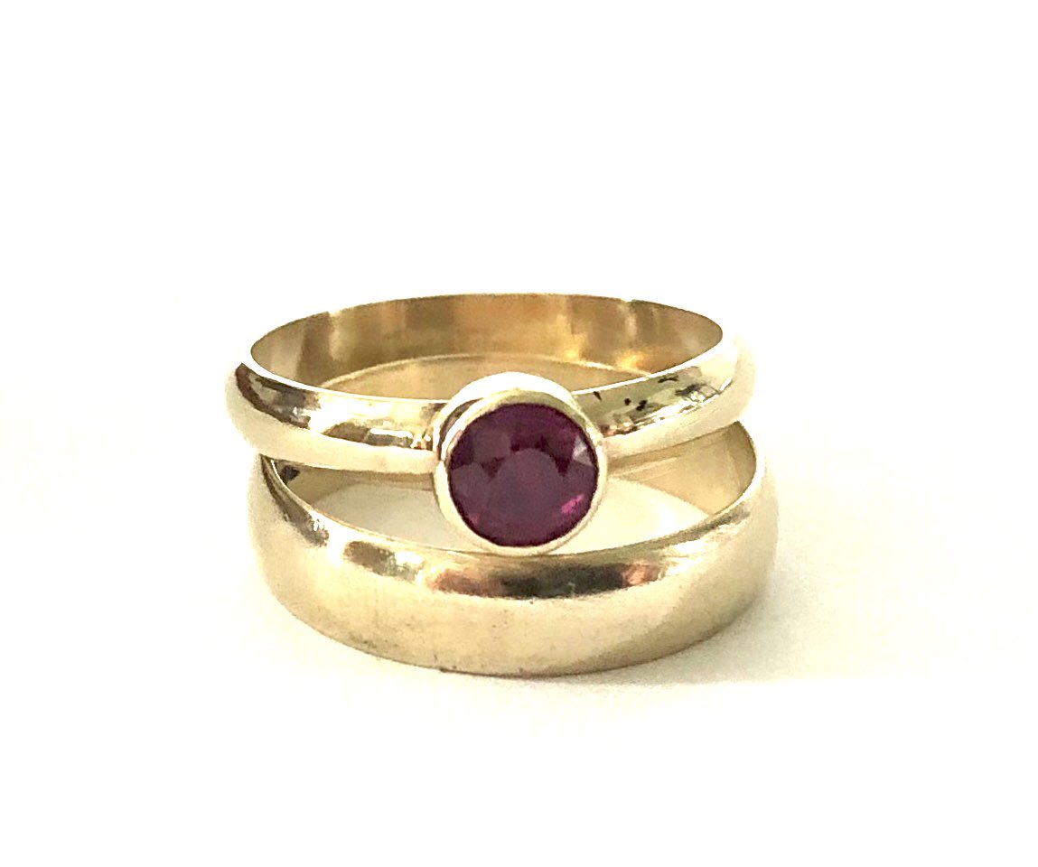 Ruby ring for wedding anniversary to sit with wedding ring