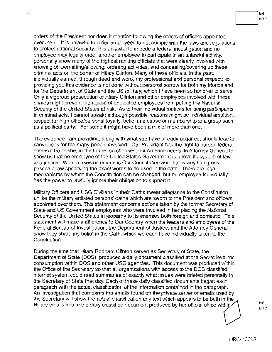 He explained carefully and specifically who the FBI needed to interview and the questions they needed to ask. You do not need to take my word for it. You can read the letter for yourself.