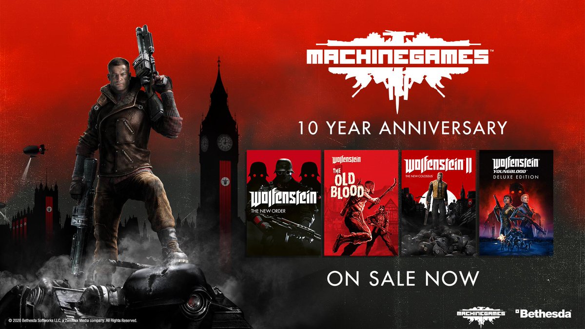 10 years of dual-wielding, hatchet-throwing, and Nazi-killing! In honor of @MachineGames' 10th anniversary, get up to 67% off on Wolfenstein titles! beth.games/3iKUX2P