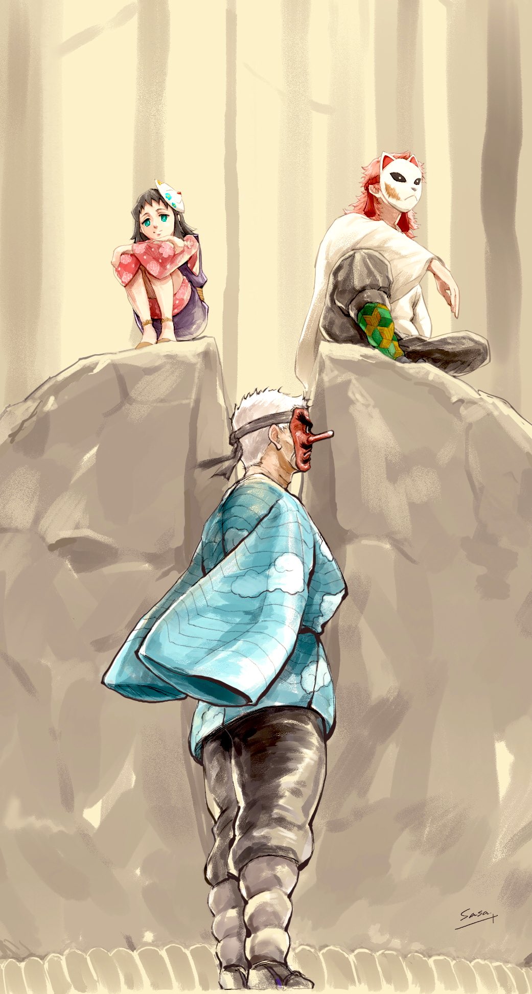 中古:鬼滅の刃　伍周年　キャラクターモチーフピンズ　鱗滝左近次　錆兎　真菰 中古:鬼滅の刃 伍周年 キャラクターモチーフピンズ 鱗滝左近次 錆兎