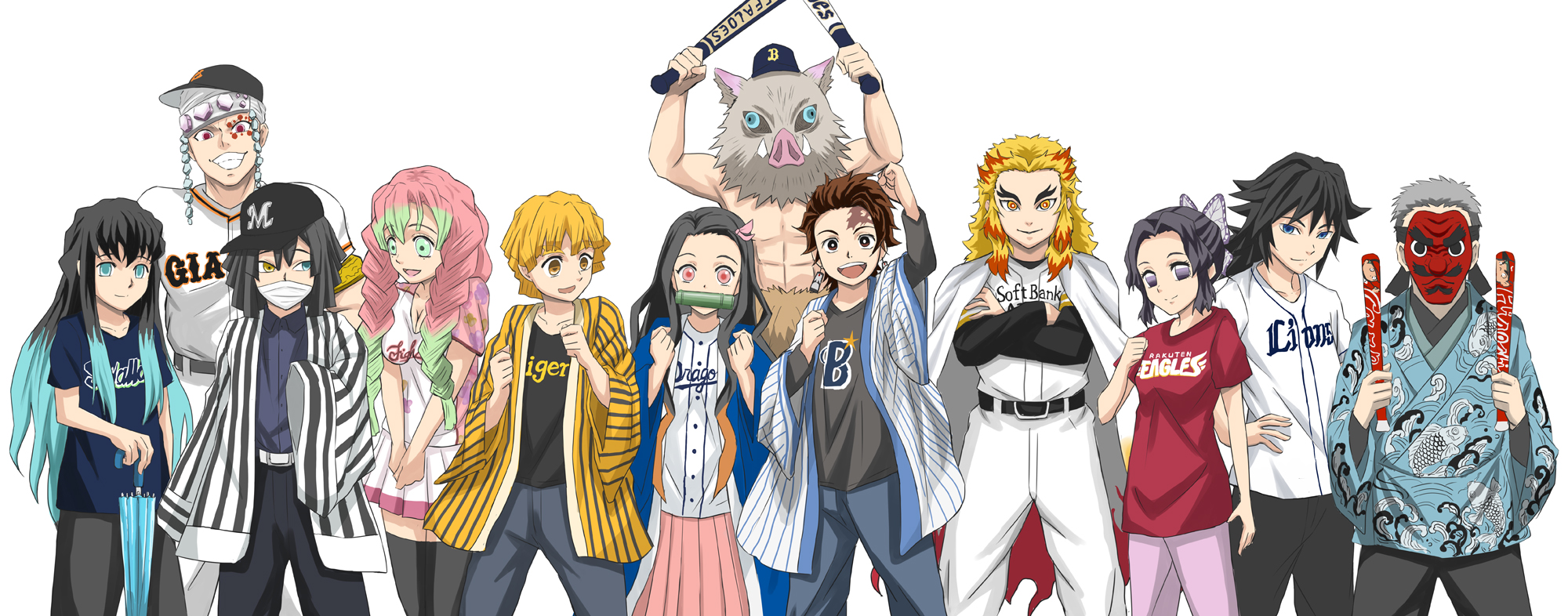 Sato 鬼滅の刃でプロ野球応援 他にも描きたいキャラたくさんいましたが１２人で 鬼滅の刃 Npb プロ野球 Baystars T Co Wznu8k2tap Twitter