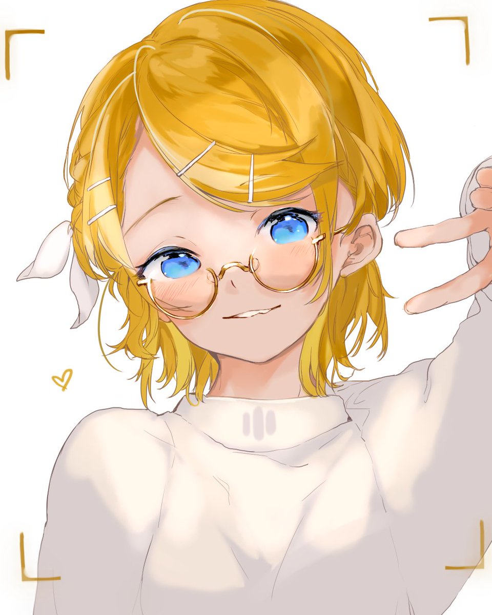 kagamine rin 1girl blonde hair v solo glasses hair ornament blue eyes  illustration images