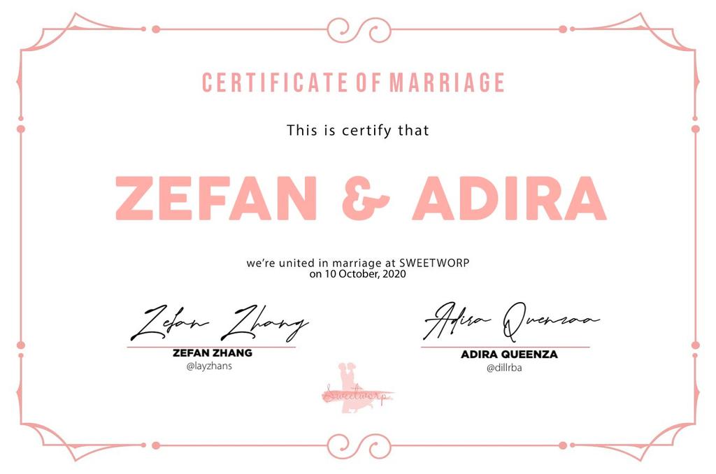@dillrba @layzhans @SWEETWORP_ID Ini sertifikat untuk tanda kalian sudah sah menjadi pasangan , selamat kepada kedua mempelai @layzhans dan  @dillrba