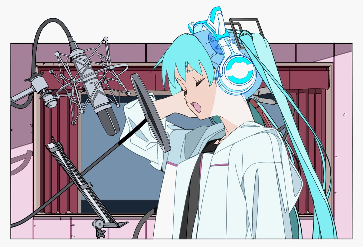 hatsune miku 1girl solo headphones long hair closed eyes open mouth twintails  illustration images