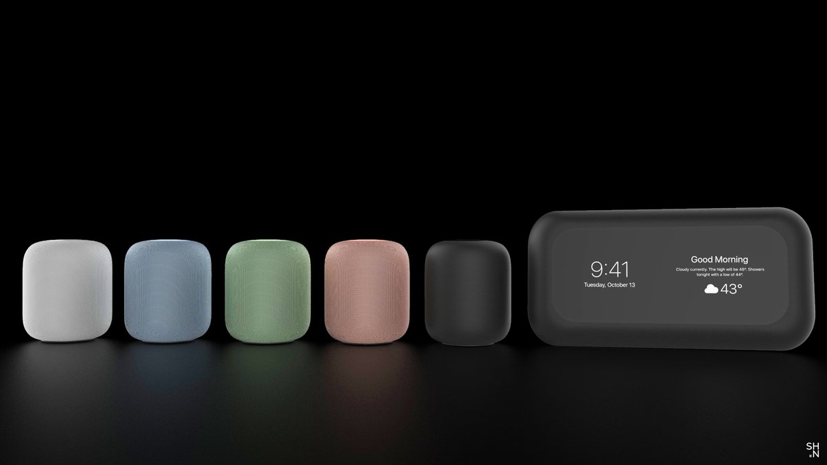 HomeofSmartHome's tweet photo. This is how @HomeofSmartHome and @BenGeskin imagine  an Apple HomePod 2 and HomePod Mini could look. It would be nice to finally see Apple release a screened device.  At SHN we named it the "HomePod Scene". 
For the Mini's, we followed the same colors as the iPad Air. https://t.co/lgEIpta37k