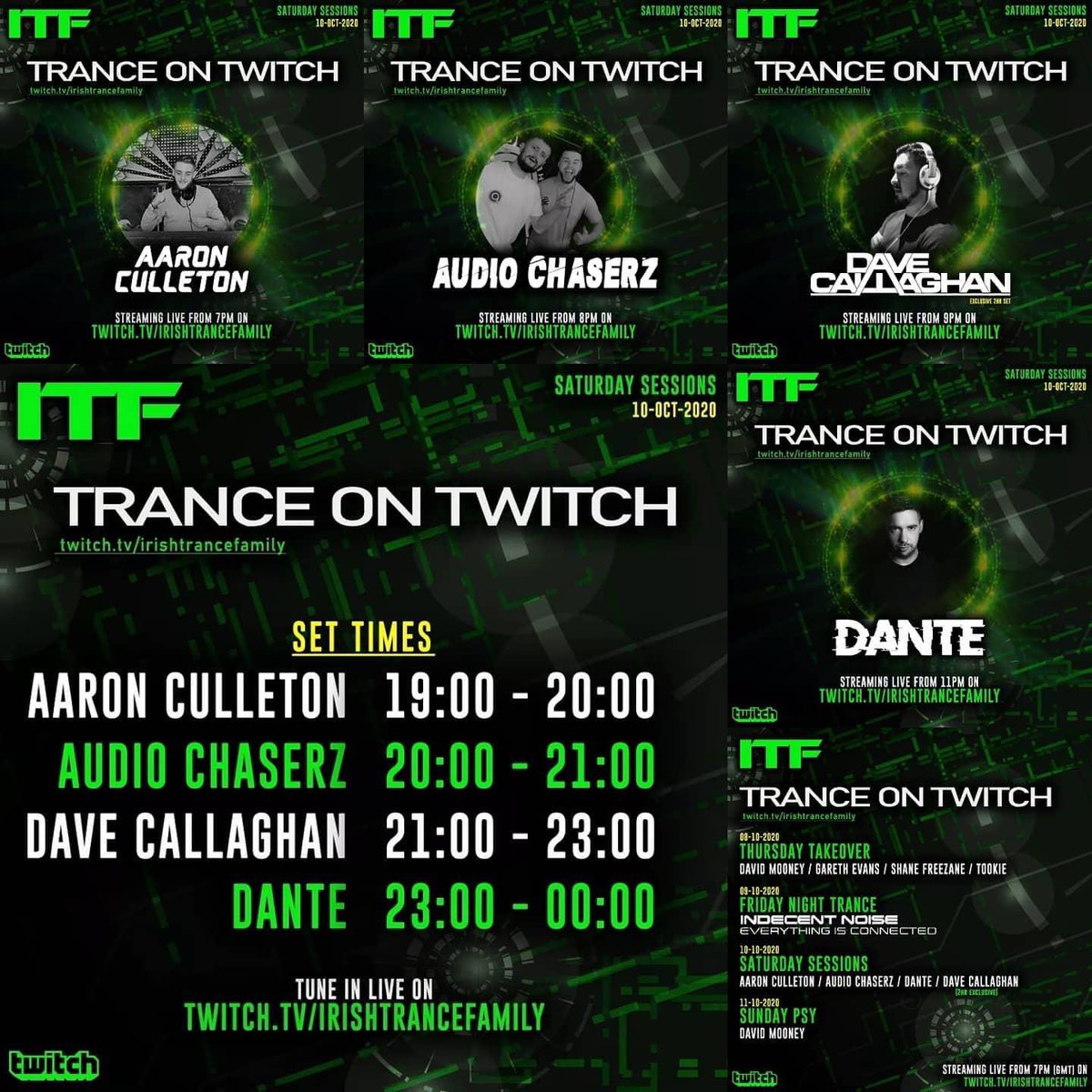 Dave Callaghan (@djdavecallaghan) on Twitter photo Set times for tonight! 🎶 Going to be some night don’t miss this it! Kicking off at 7 🎧
@aaronculleton_dj <a href="/dantesound/">Diabate Hadja Fanta</a> @audio_chaserz <a href="/djdavecallaghan/">Dave Callaghan</a>
Tune in on Twitch.tv/IrishTranceFam… 🙌 Set times for tonight! 🎶 Going to be some night don’t miss this it! Kicking off at 7 🎧
@aaronculleton_dj <a href="/dantesound/">Diabate Hadja Fanta</a> @audio_chaserz <a href="/djdavecallaghan/">Dave Callaghan</a>
Tune in on Twitch.tv/IrishTranceFam… 🙌