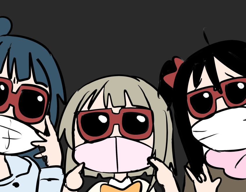 nakasu kasumi 3girls multiple girls mouth mask mask black hair sunglasses surgical mask  illustration images