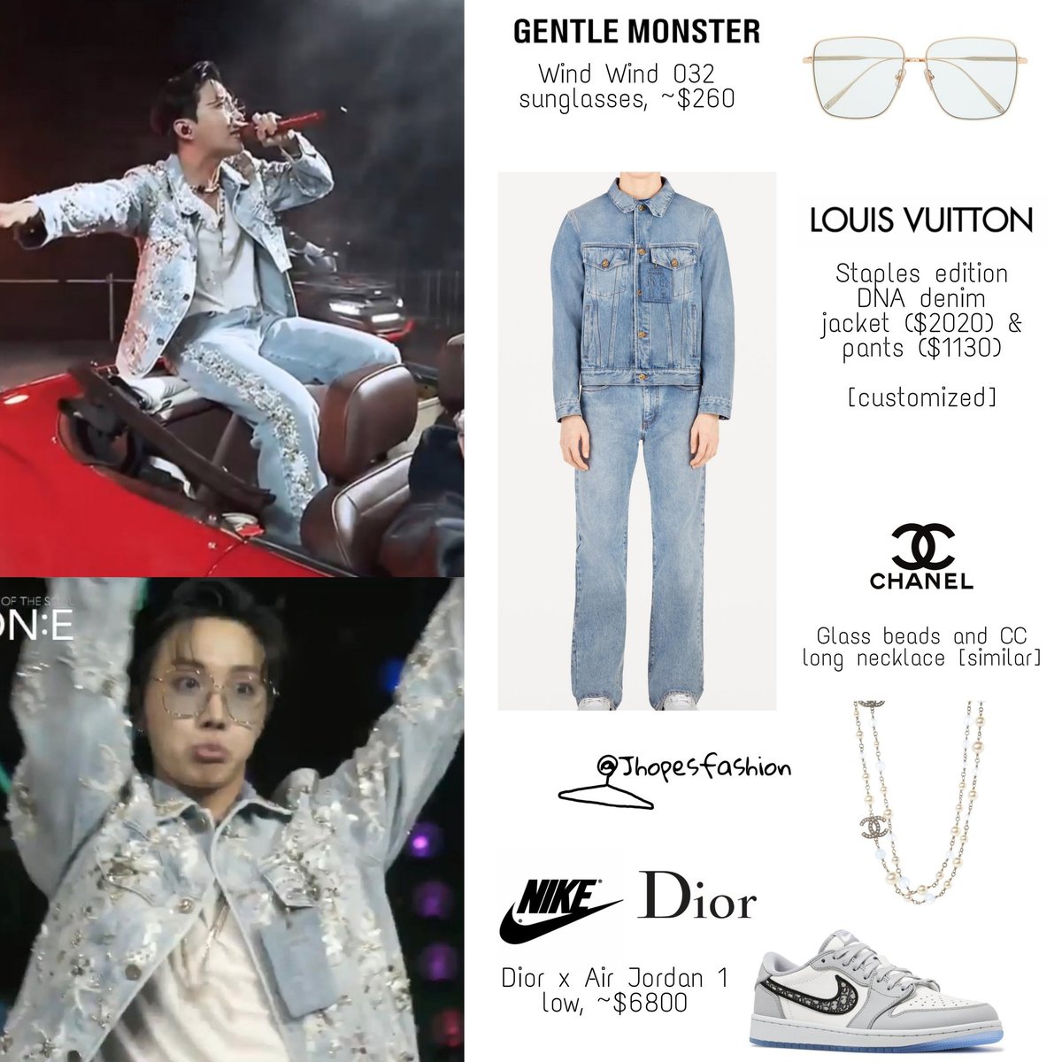 j-hope's closet (rest) on X: Hoseok's Louis Vuitton denim, Supreme shirt,  Balenciaga scarf, Nike x Dior sneakers, Gentle Monster glasses 201010 -  MOTS ON:E Ego and Ugh #jhope #제이홉 #Jhopefashion  /